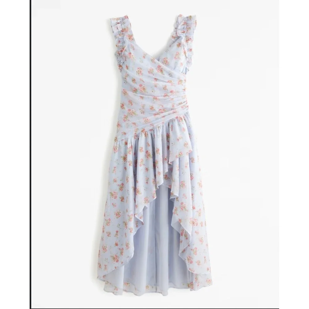 Abercrombie & Fitch Floral Maxi Dress‎ Ruffle High Low Wedding Guest Sz XXLT NEW
